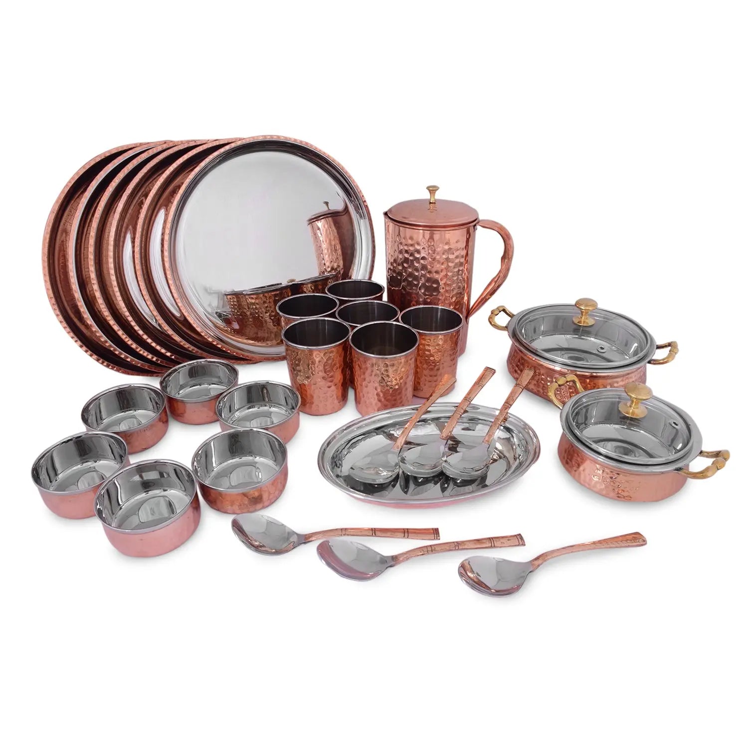 Crockery Wala And Company Royal Steel Copper Dinner Set 28 pcs - Crockery Wala And Company