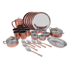 Crockery Wala And Company Royal Steel Copper Dinner Set 28 pcs - Crockery Wala And Company