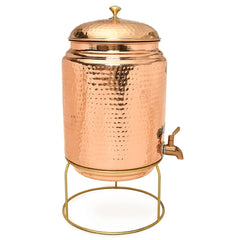 Pure Copper Water Pot Matka Vessel With Stand Hammered Jointless - CROCKERY WALA AND COMPANY 