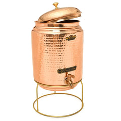 Pure Copper Water Pot Matka Vessel With Stand Hammered Jointless - CROCKERY WALA AND COMPANY 