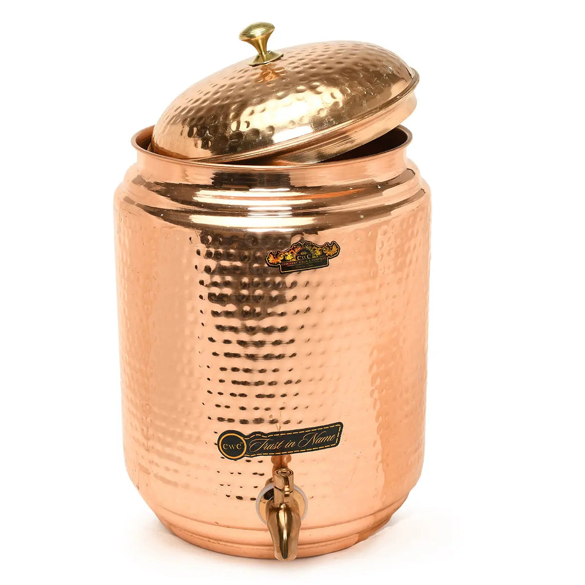 Pure Copper Water Pot Matka Vessel With Stand Hammered Jointless - CROCKERY WALA AND COMPANY 