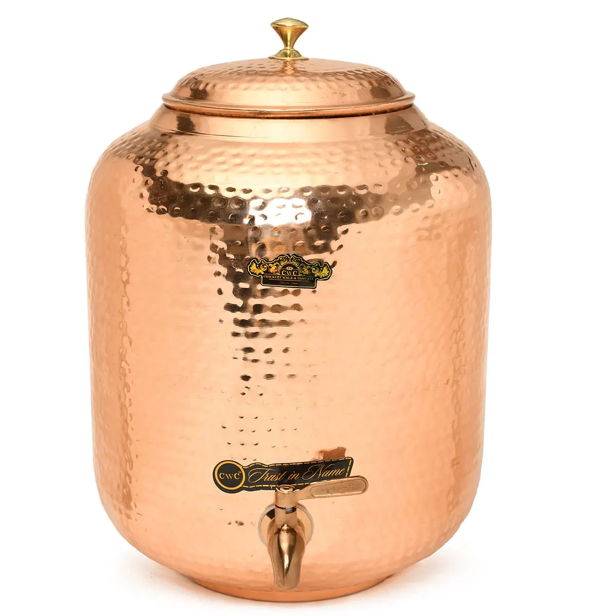 Pure Copper Water Pot Matka Dispenser With Tap Hammered Finish - CROCKERY WALA AND COMPANY 