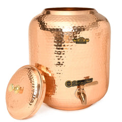 Pure Copper Water Pot Matka Dispenser With Tap Hammered Finish - CROCKERY WALA AND COMPANY 