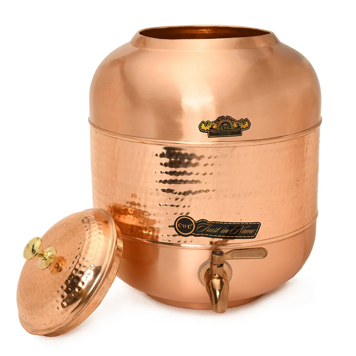 Copper Vessel For Drinking Water Half Hammered Designer With Tap - CROCKERY WALA AND COMPANY 