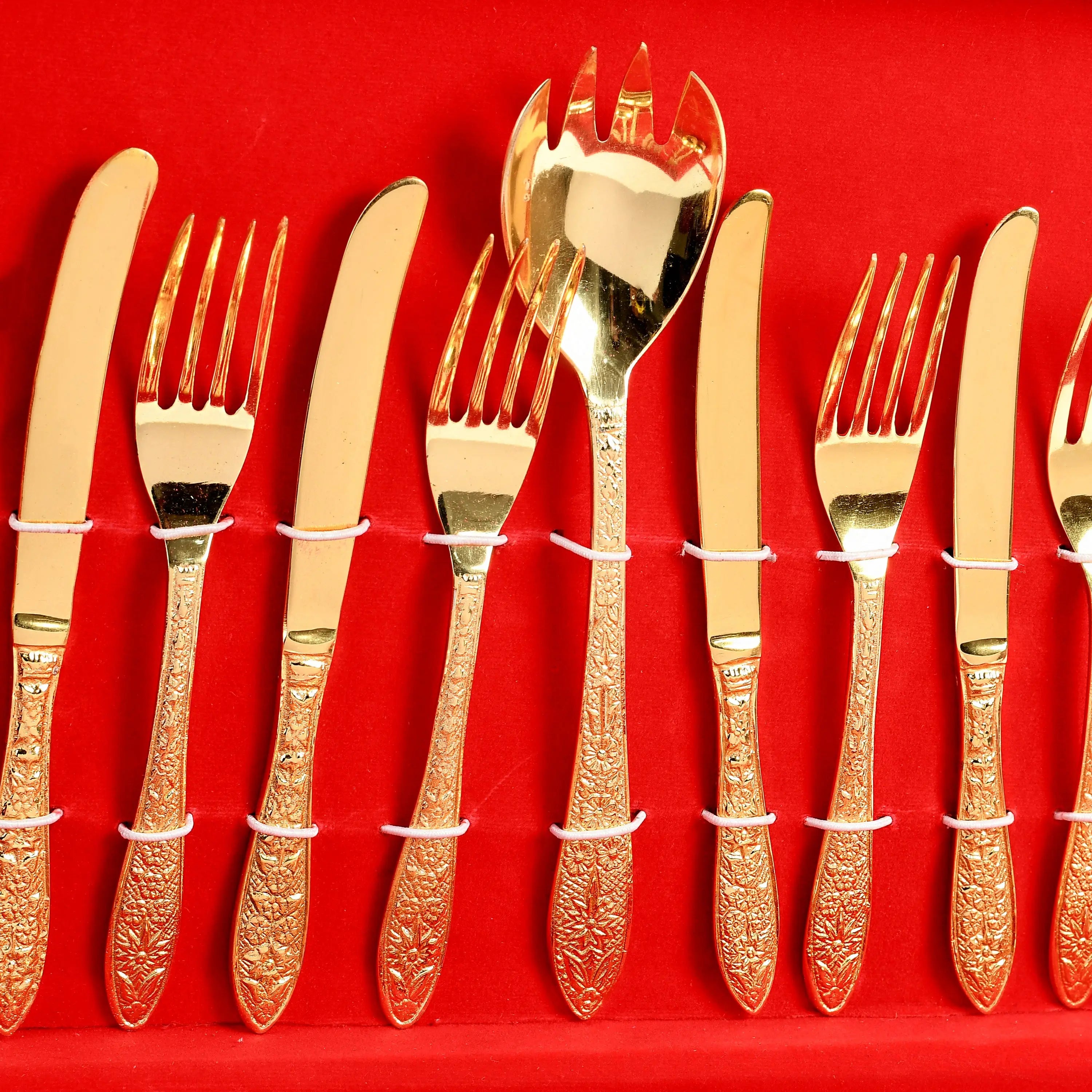 Pure Brass Cutlery Set For Gifting & Dining 26 pcs Set - CROCKERY WALA AND COMPANY 