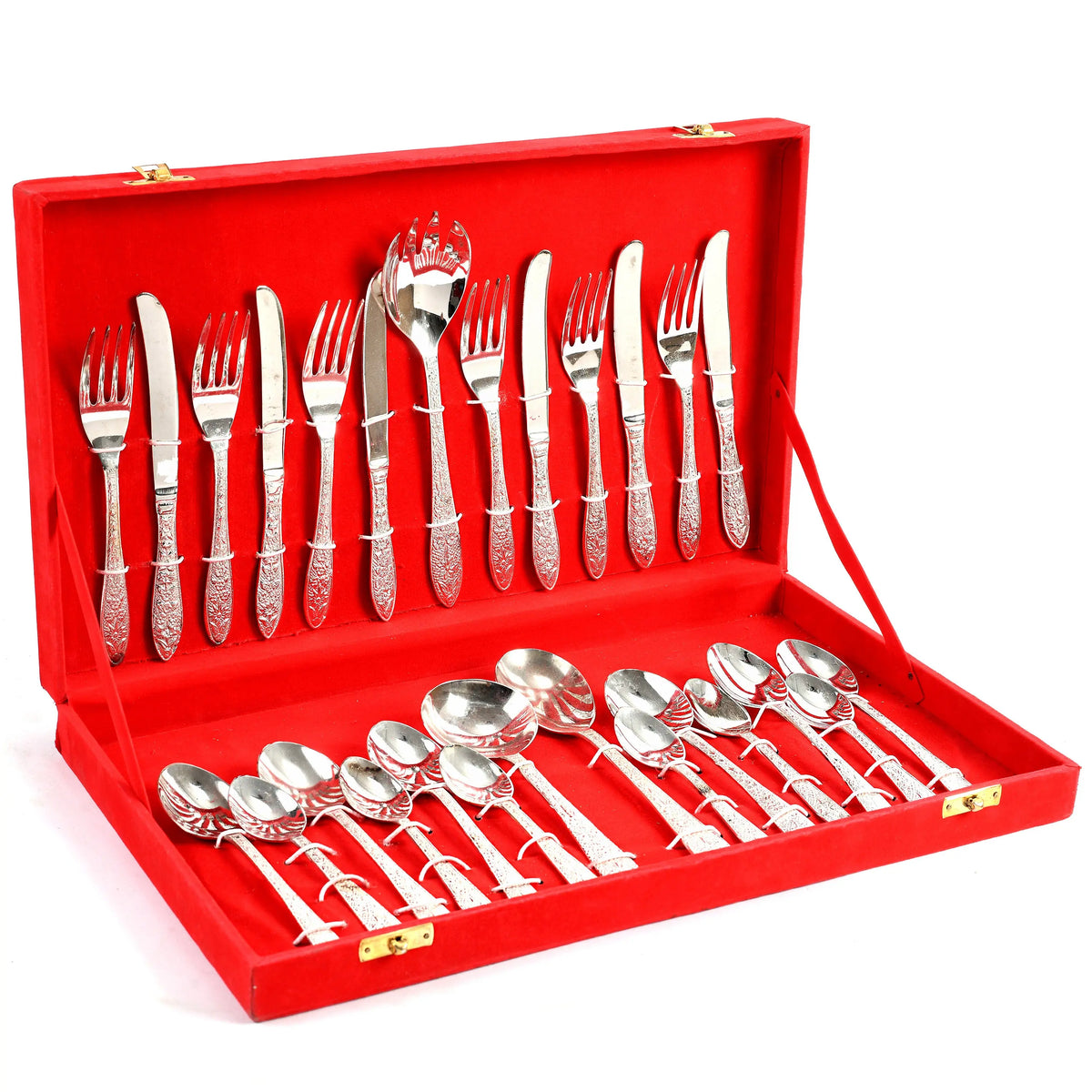 Pure Silver Cutlery Set For Gifting & Dining, Set of 27 Pcs - CROCKERY WALA AND COMPANY 