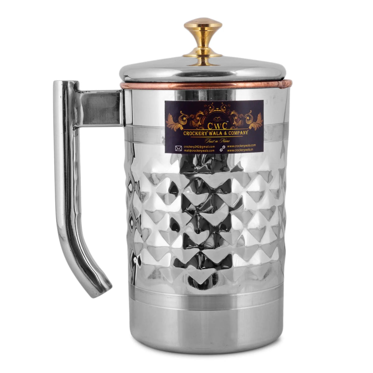 Crockery Wala And Company 1600 Ml Steel and Pure Copper Jug Diamond Finish and New Handle - Crockery Wala And Company