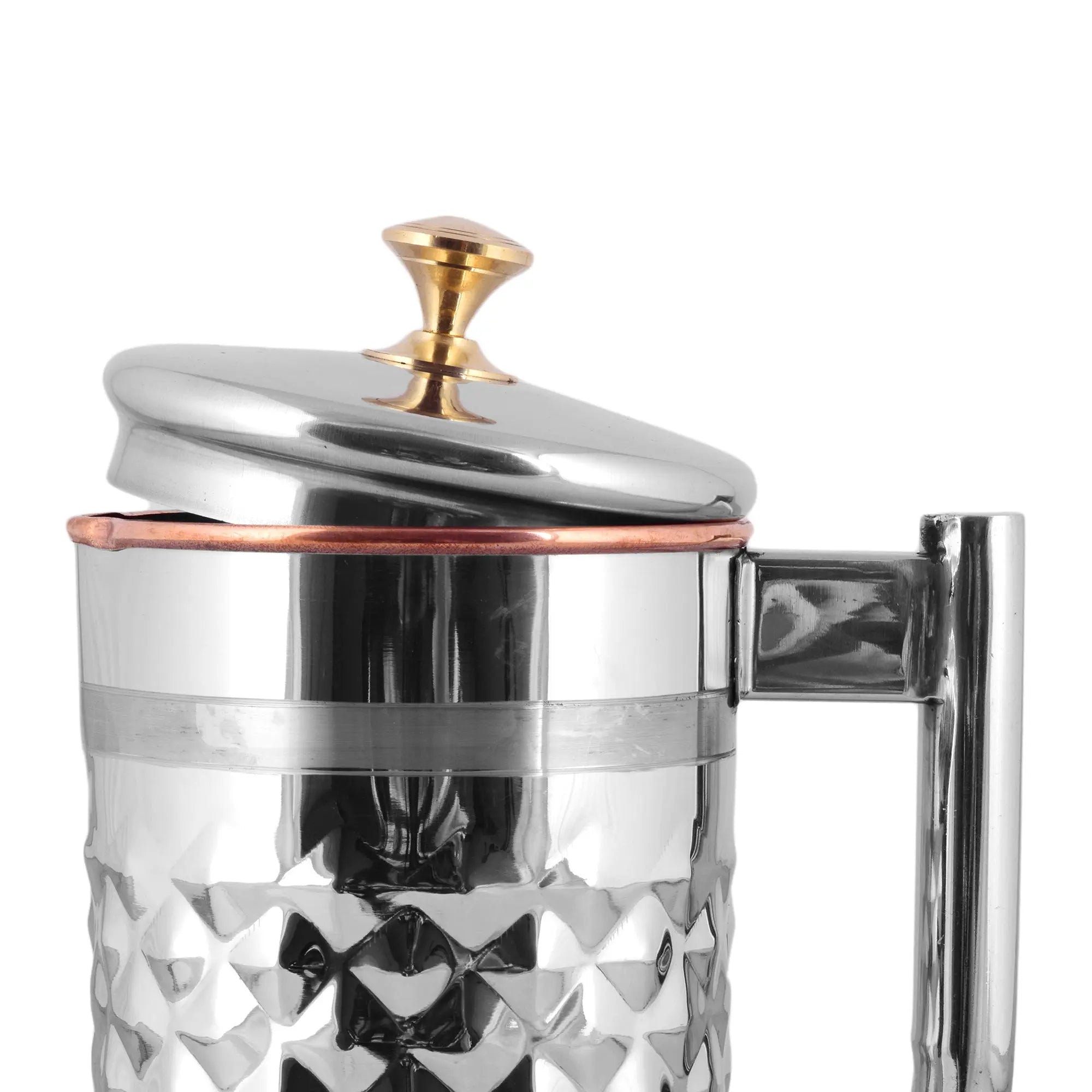 Crockery Wala And Company 1600 Ml Steel and Pure Copper Jug Diamond Finish and New Handle - Crockery Wala And Company