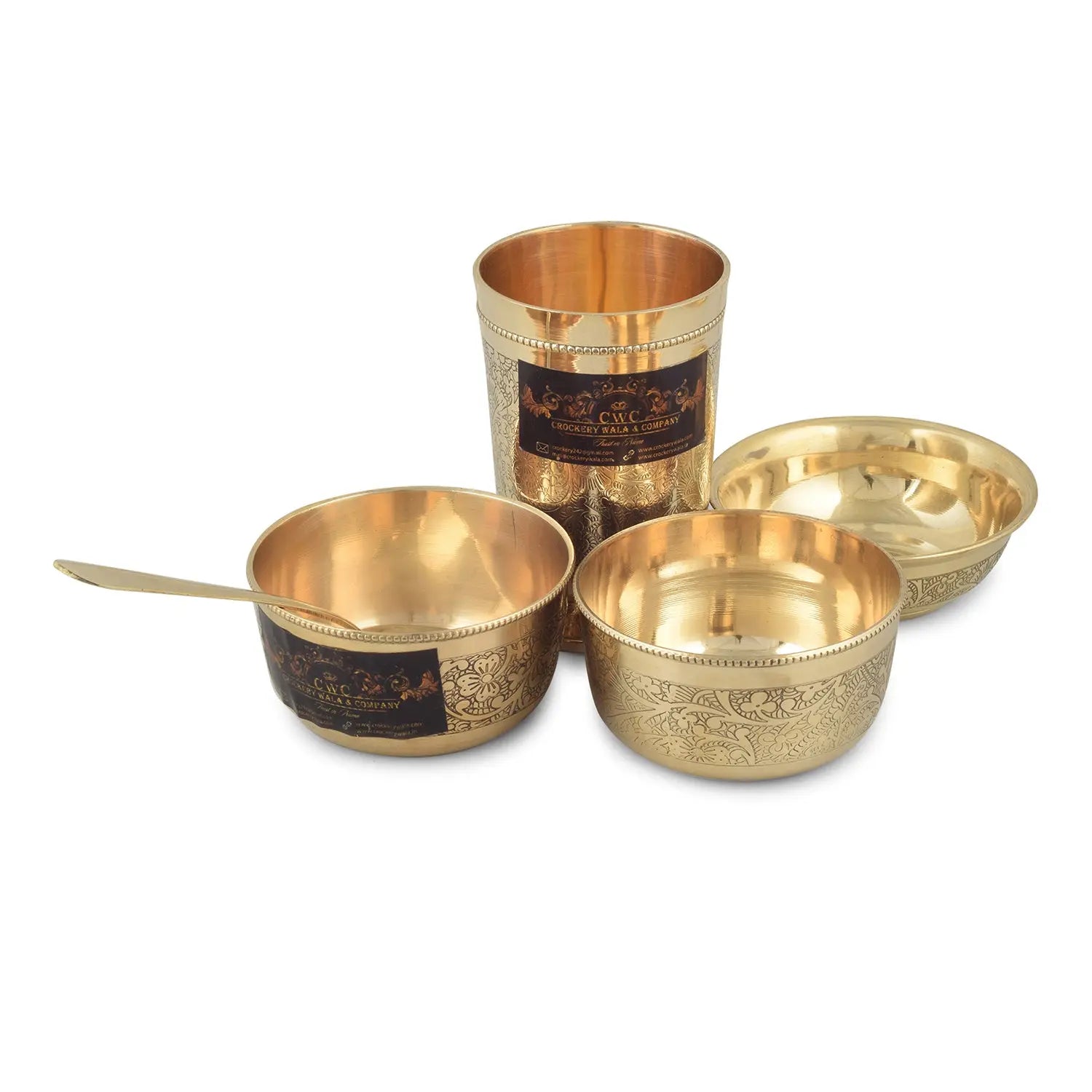 Brass Thali Set Mughal Design 6 pcs set - CROCKERY WALA AND COMPANY 