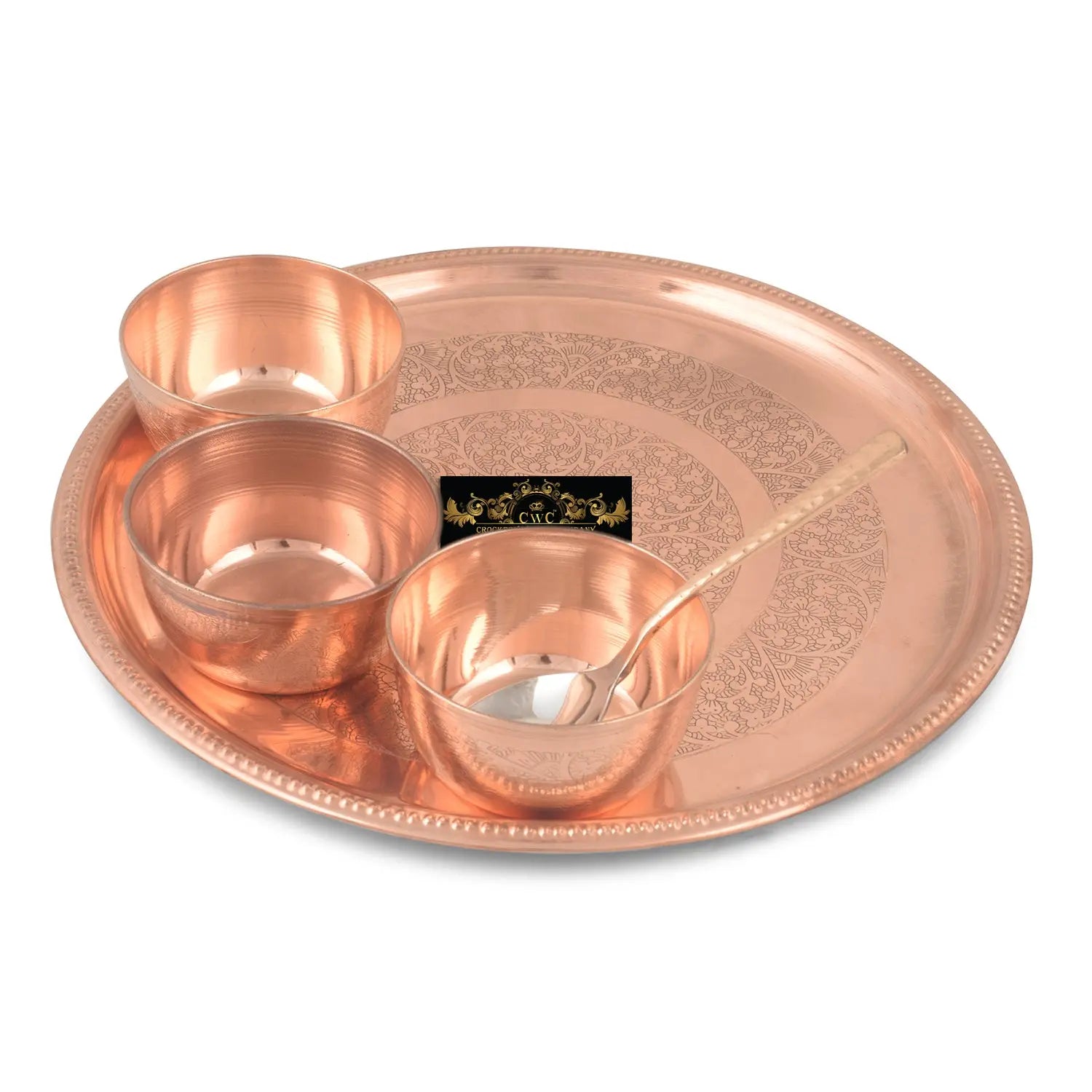 Pure Copper Plate Set Itching W/O Glass 5 pcs - CROCKERY WALA AND COMPANY 