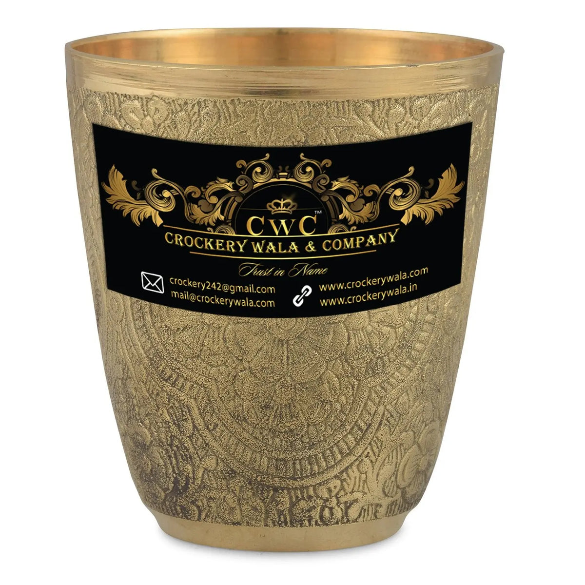 Crockery Wala And Company Brass Glass Brass Glass Tumbler Embossed Design Glass 1 Pc - CROCKERY WALA AND COMPANY 