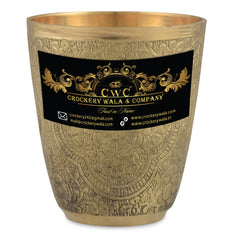 Pure Brass Embossed Glass Tumbler for Serving and Drinking Water 200 ml - CROCKERY WALA AND COMPANY 