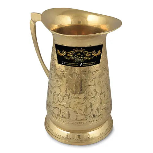 Crockery Wala And Company Brass Jug & Glass Set Brass Royal Serveware Jug & 1 Glass Tableware - CROCKERY WALA AND COMPANY 