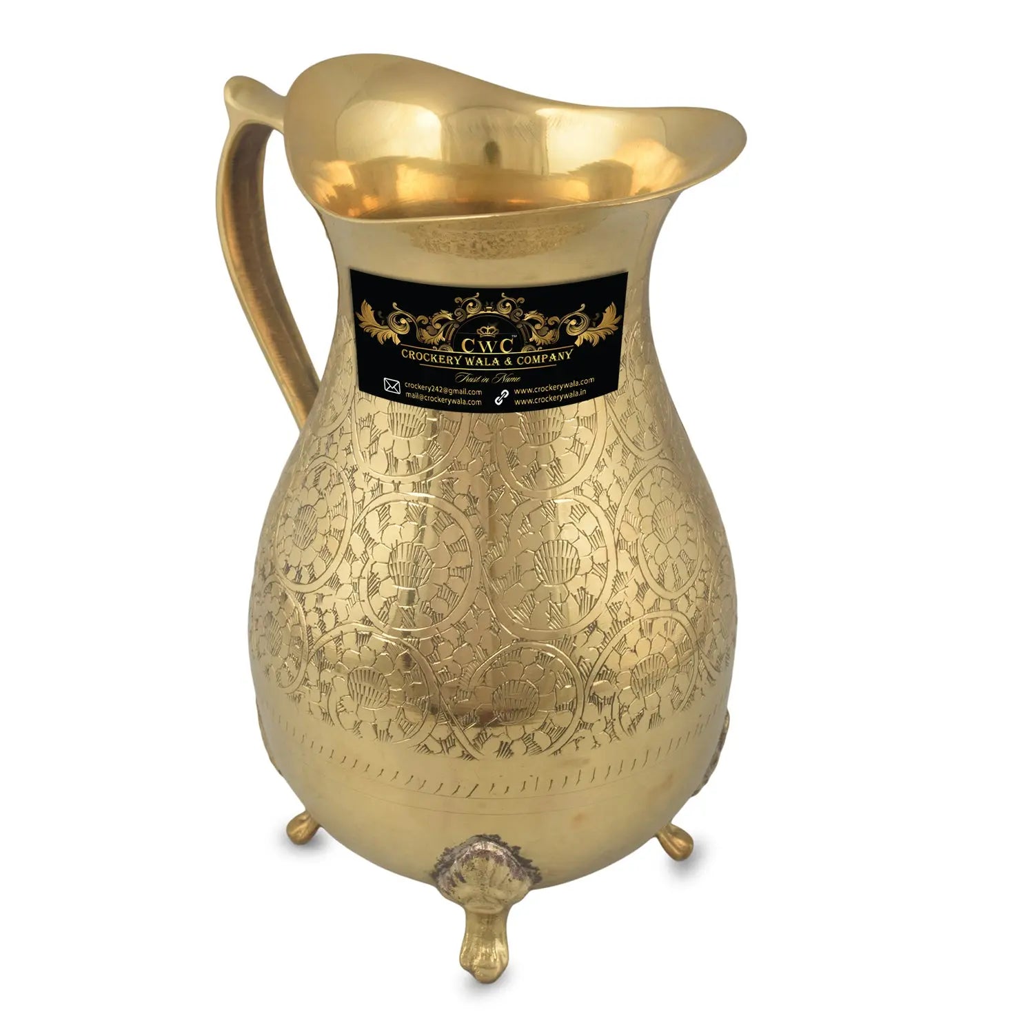 Crockery Wala And Company Brass Jug 1750 ML And Six Glass - CROCKERY WALA AND COMPANY 