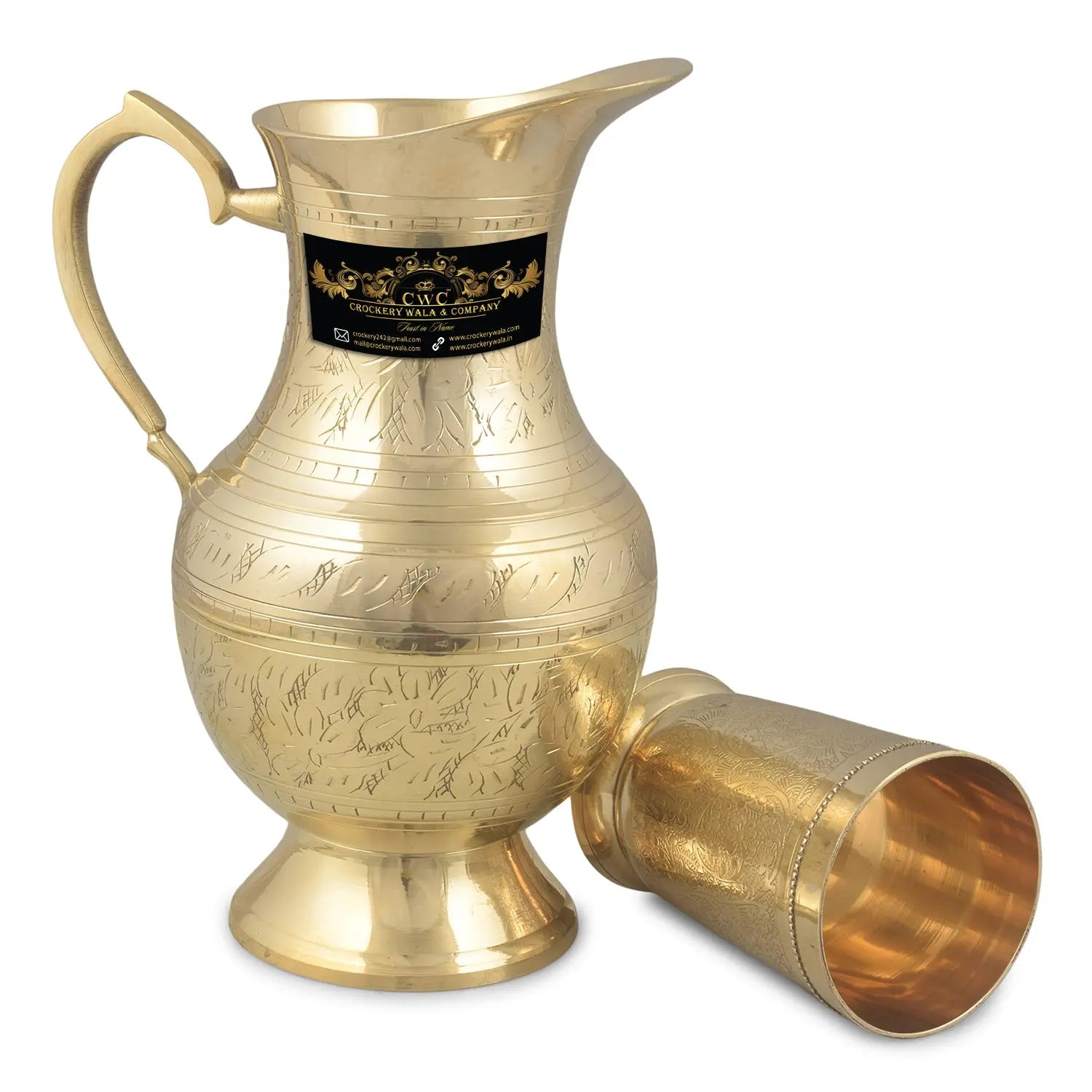 Crockery Wala And Company Brass Jug & Glass Set Brass Royal Serveware Jug & Glasses Tableware | Jug & 1 Glass - CROCKERY WALA AND COMPANY 