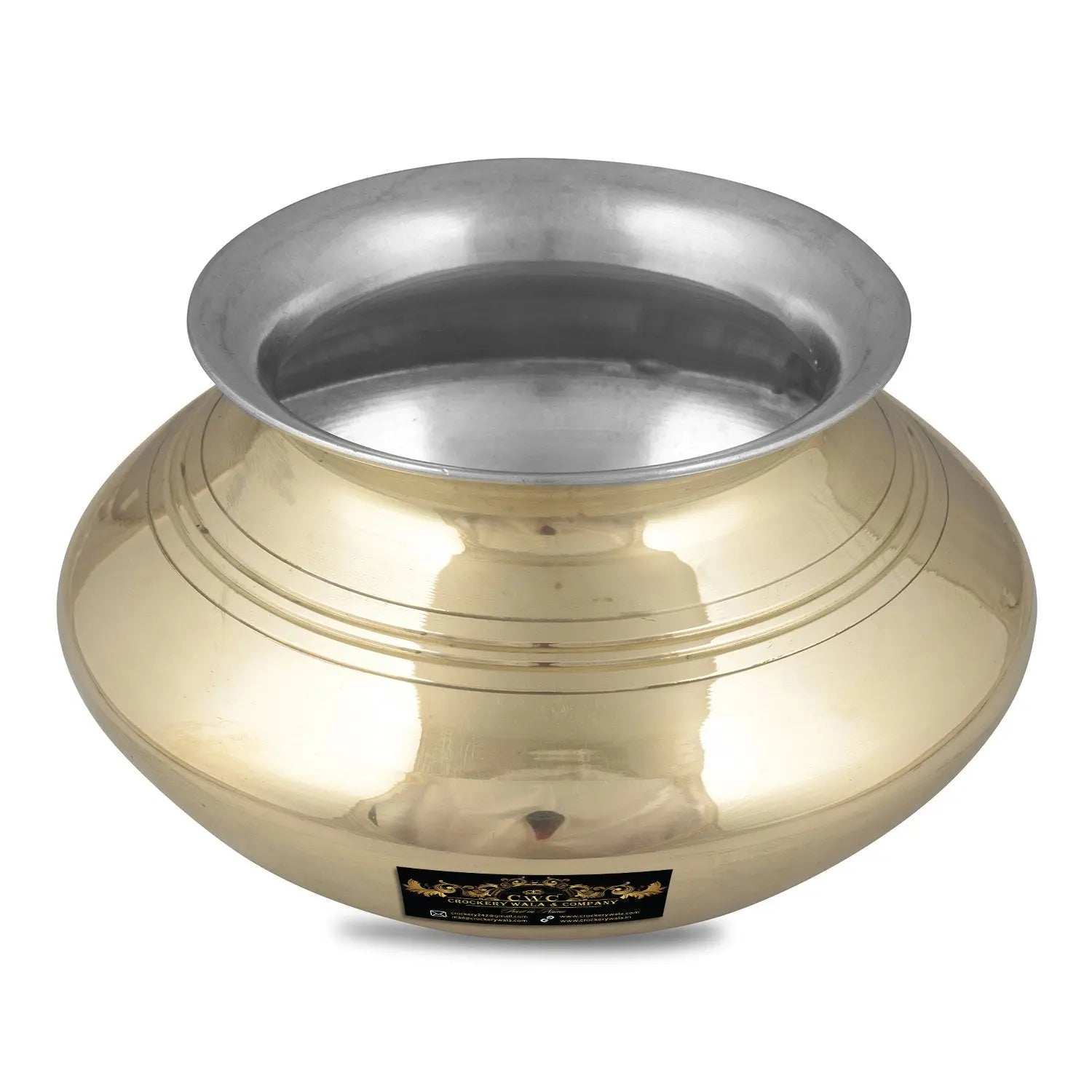 Pure Brass Kalai Punjabi Biryani Handi Patili For Cooking & Serving 1500 ml - CROCKERY WALA AND COMPANY 