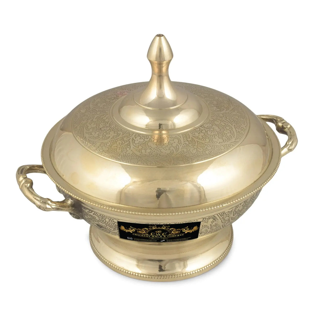 Pure Brass Maharaja Style Casserole Donga Bowl for Serving with Lid and Handle 400ML - CROCKERY WALA AND COMPANY 