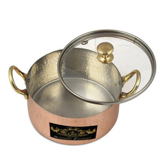 Pure Copper Hammered Copper kalai Saucepot With Glass Lid 700 ml