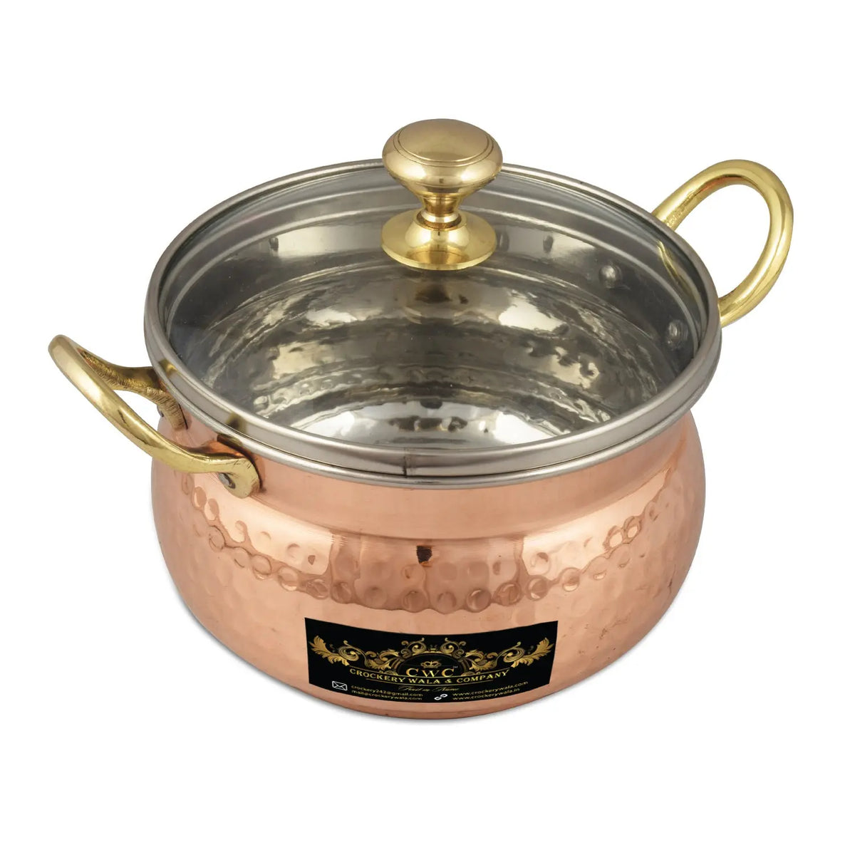 Copper Handi New Shape With Glass Lid - CROCKERY WALA AND COMPANY 