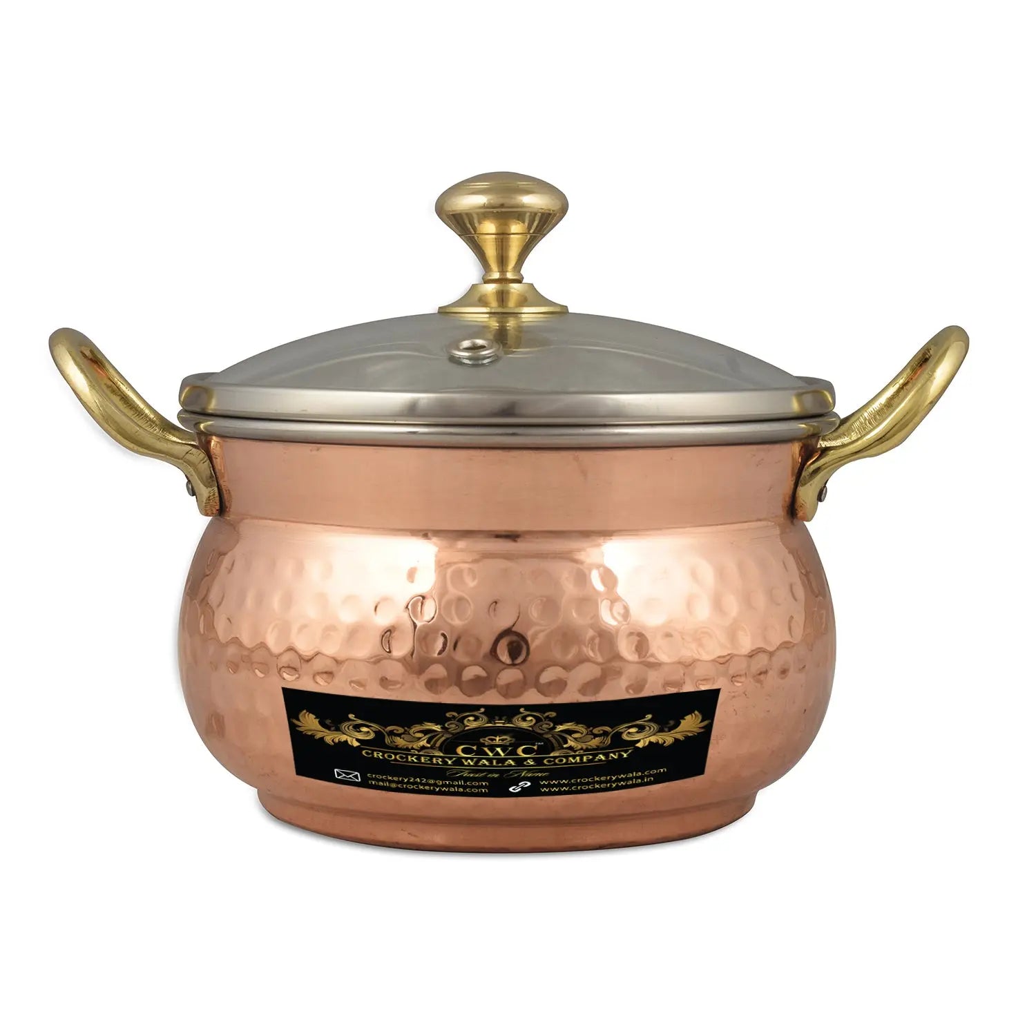 Copper Handi New Shape With Glass Lid - CROCKERY WALA AND COMPANY 