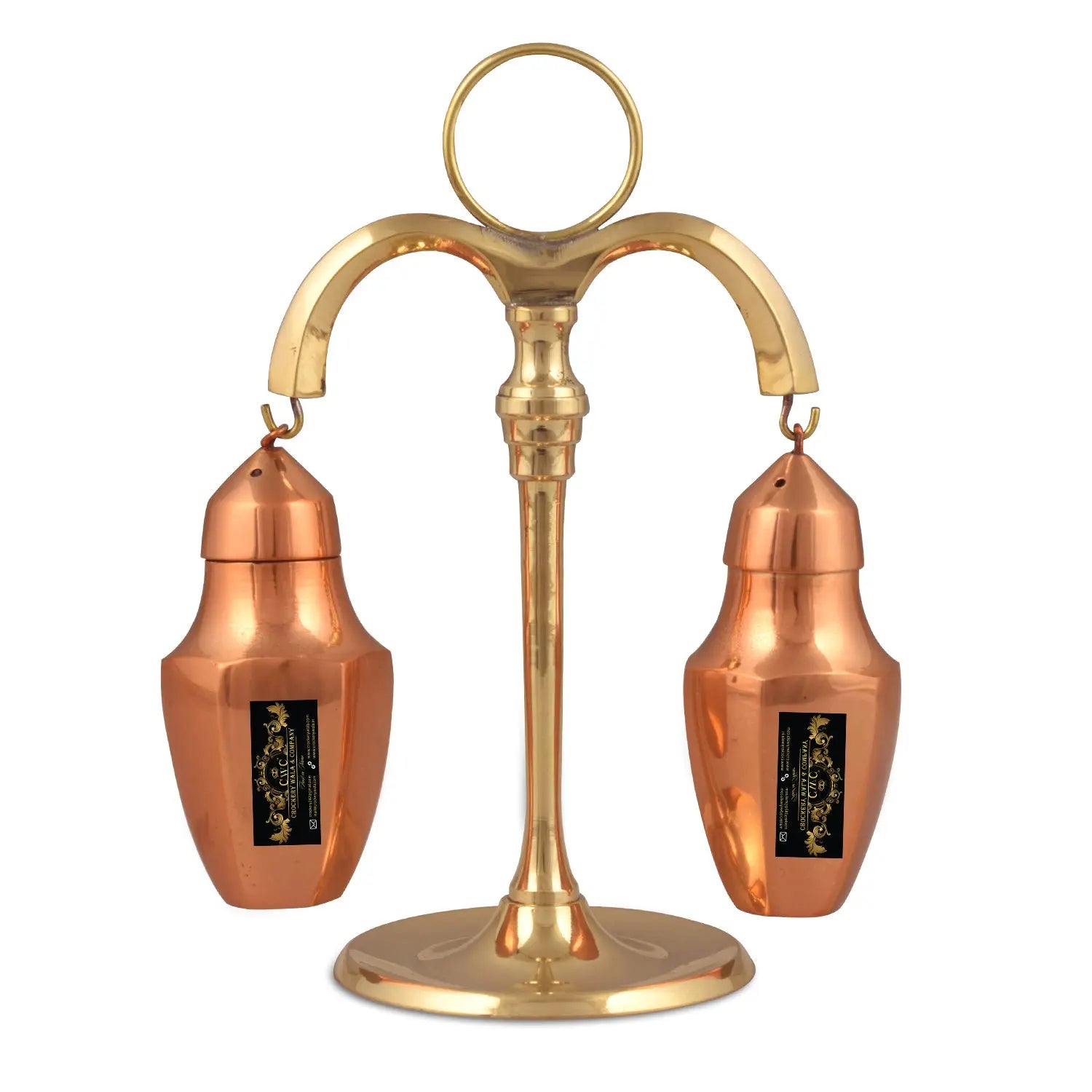 Crockery Wala And Company Copper Salt & Pepper Shaker Sprinkler Hanging Stand Restaurant Tableware Hammered Finish - CROCKERY WALA AND COMPANY 