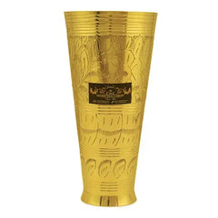 Pure Brass Punjabi Flower Embossed Design Lassi Glass Tumbler, Drink ware (1050ml) Set of 2 - CROCKERY WALA AND COMPANY 