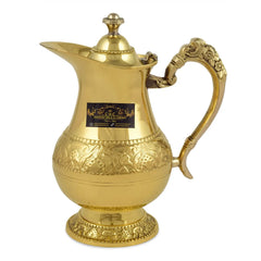 Crockery Wala And Company Brass Royal Mughalai Jug & Glass Brass Drinkware Serveware Set 750 ML || 1 Jug + 1 Glass - CROCKERY WALA AND COMPANY 