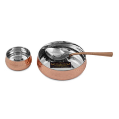 Steel Copper Curved HAMMERED Thali Set Royal, 13" of 8 pcs - CROCKERY WALA AND COMPANY 