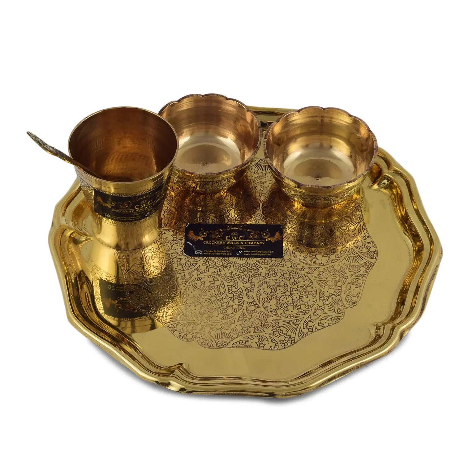 Pure Brass Dinner Set Thali Set Mughal Design 70 pcs