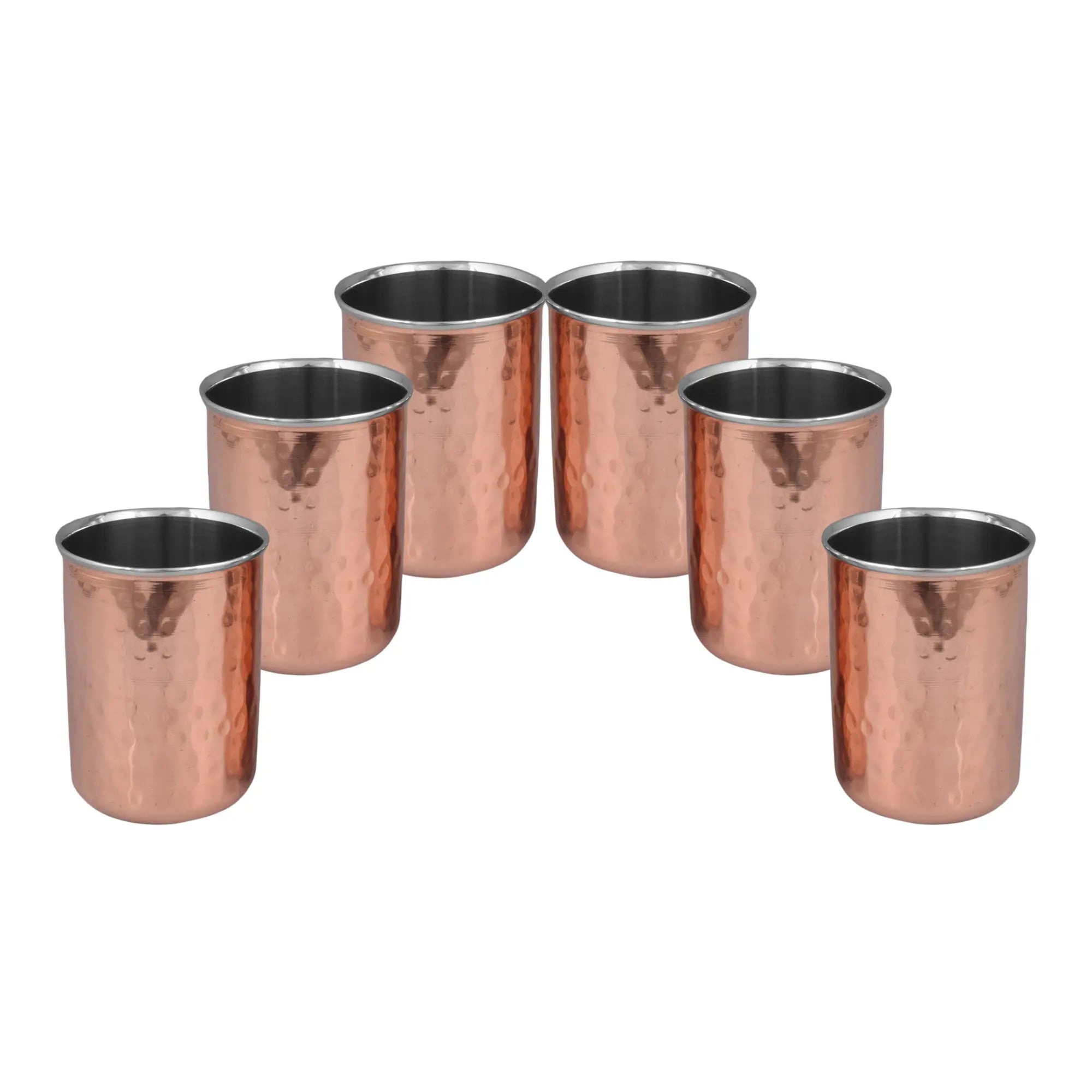 Copper Glass Set of 6 Outer Copper Inner Steel - CROCKERY WALA AND COMPANY 