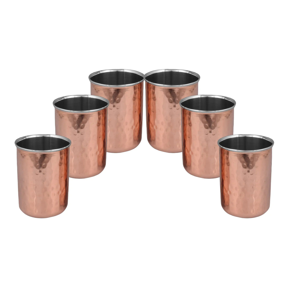 Copper Glass Set of 6 Outer Copper Inner Steel - CROCKERY WALA AND COMPANY 