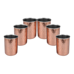 Copper Glass Set of 6 Outer Copper Inner Steel - CROCKERY WALA AND COMPANY 