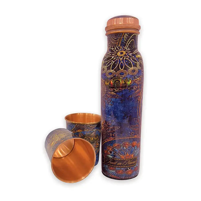 Copper Water Bottle and Glass Set, Healthy Gift Pack of Copper Ware, C -  Home Decor Lo