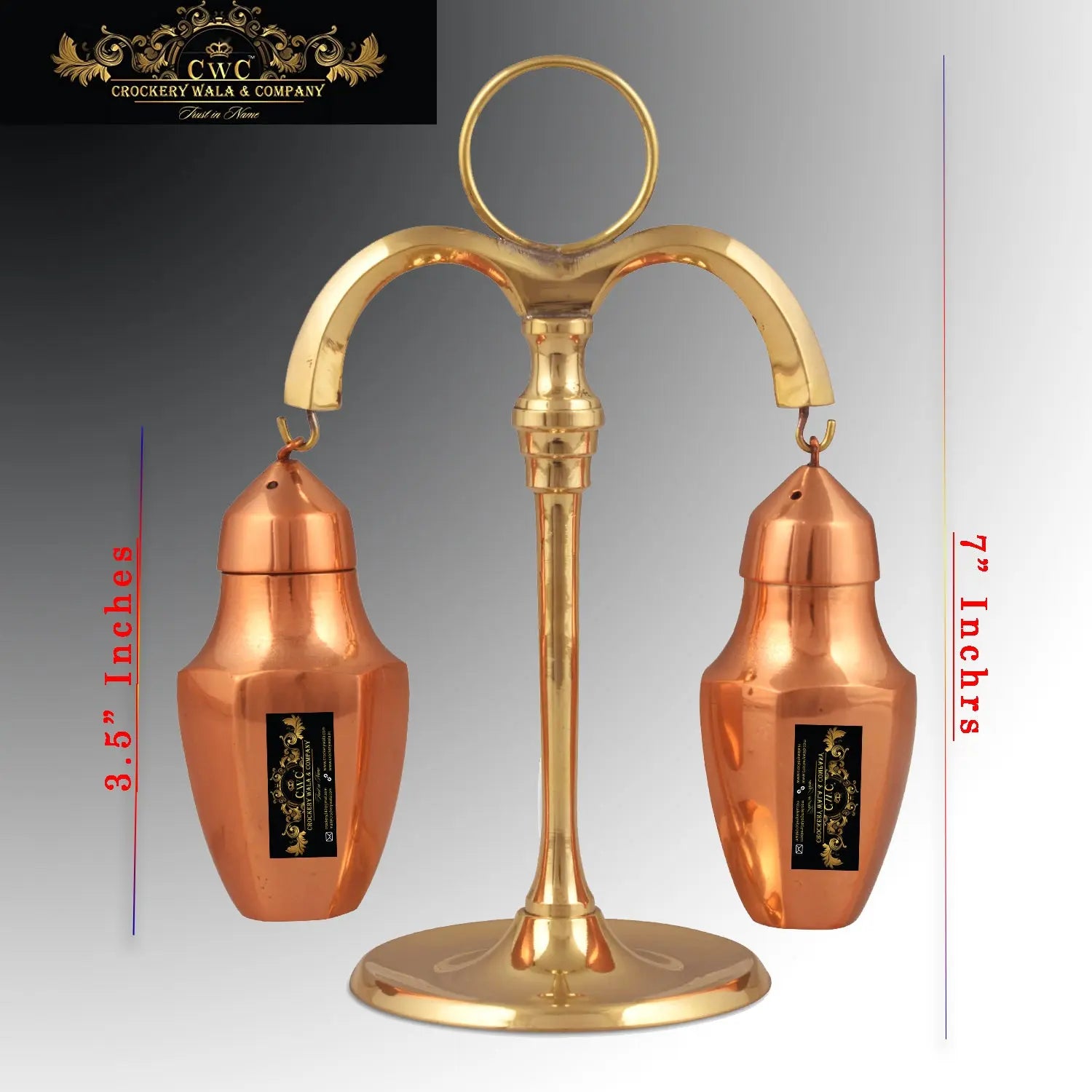 Crockery Wala And Company Copper Salt & Pepper Shaker Sprinkler Hanging Stand Restaurant Tableware Hammered Finish - CROCKERY WALA AND COMPANY 