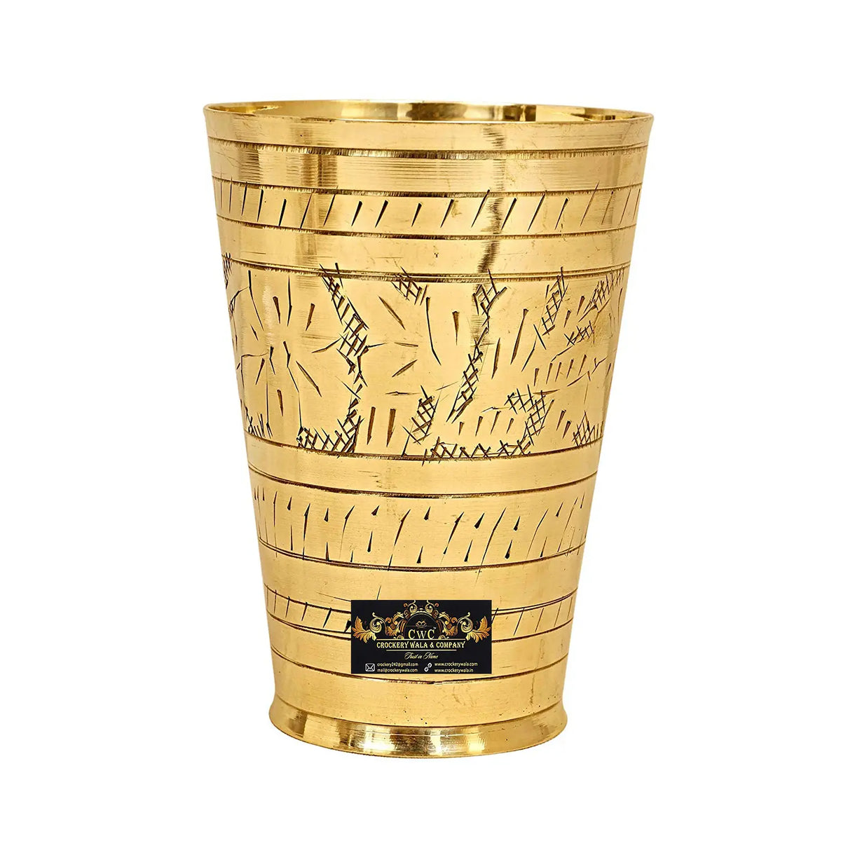 Pure Brass Punjabi Flower Embossed Design Lassi Glass Tumbler, Drink ware (375ml) - CROCKERY WALA AND COMPANY 