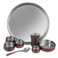 Steel Copper Thali Set Hammered Antique Finish Set Of 8 pcs - CROCKERY WALA AND COMPANY 