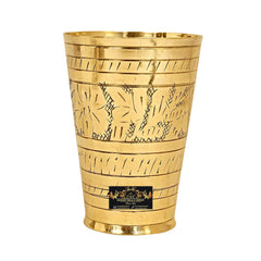 Pure Brass Punjabi Flower Embossed Design Lassi Glass Tumbler, Drink ware (375ml) - CROCKERY WALA AND COMPANY 