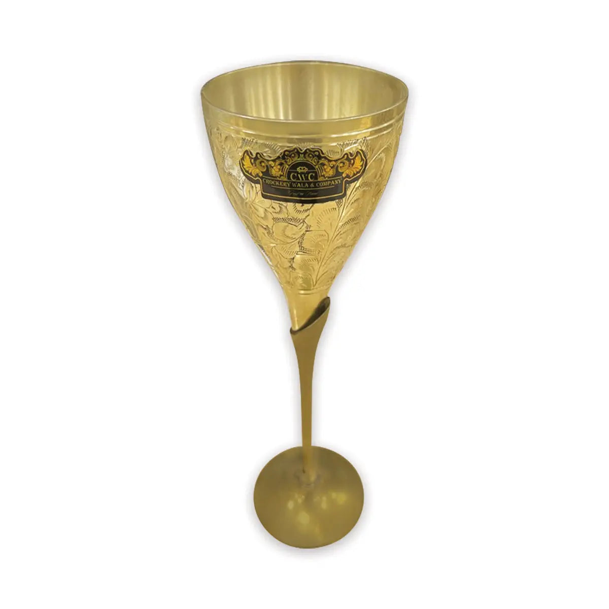 Pure Brass Embossed Goblet Champagne Wine Glass for Parties Drinks - CROCKERY WALA AND COMPANY 