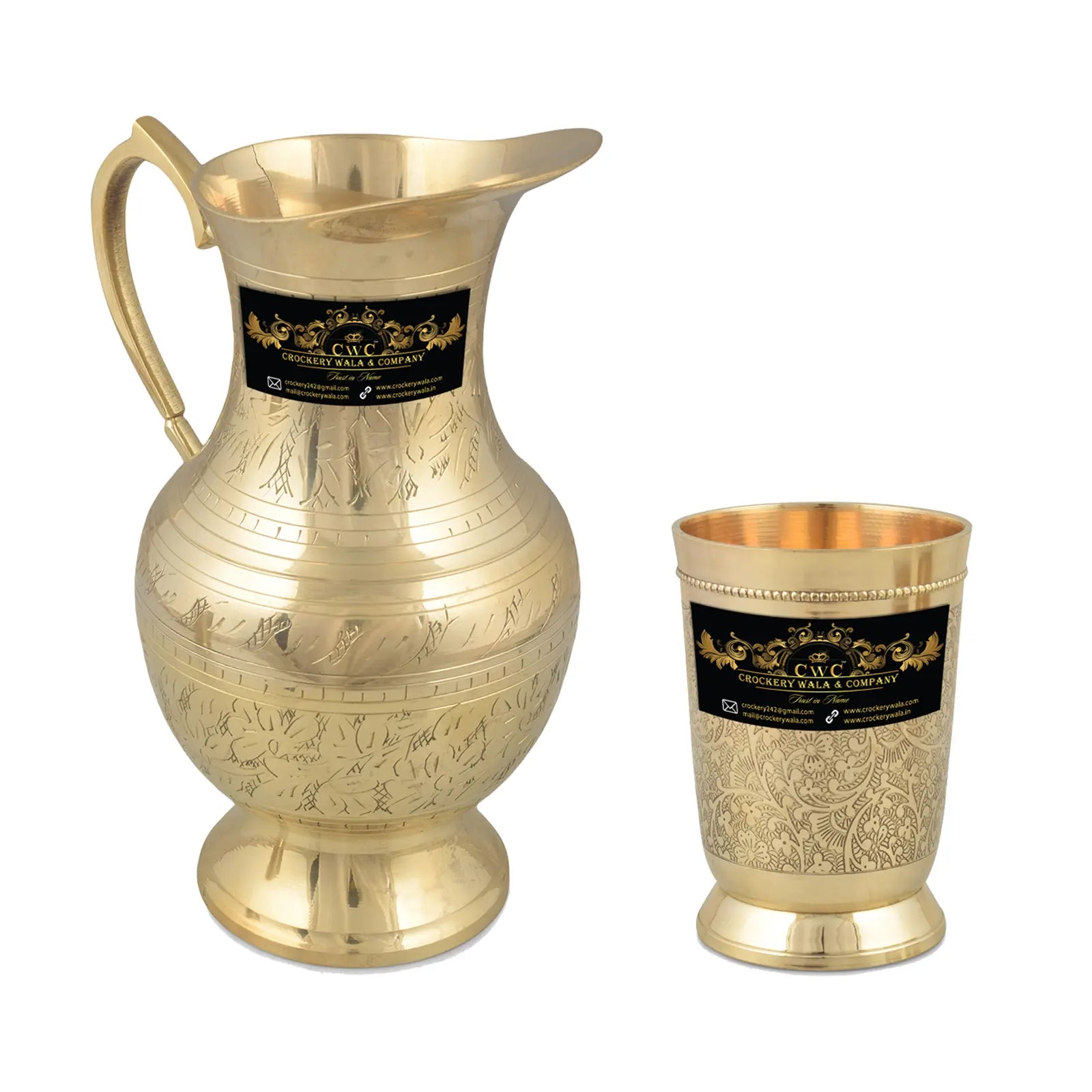 Crockery Wala And Company Brass Jug & Glass Set Brass Royal Serveware Jug & Glasses Tableware | Jug & 1 Glass - CROCKERY WALA AND COMPANY 