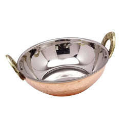 Crockery Wala & Company Steel Copper Kadai Wok Bowl, For Serving Dishes Tableware - CROCKERY WALA AND COMPANY 