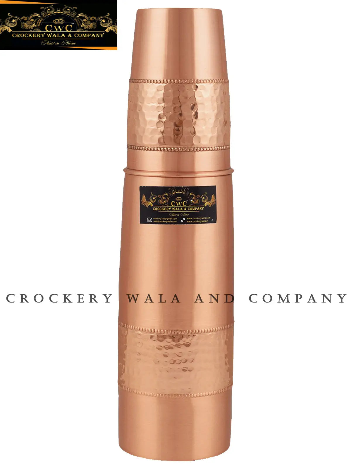 Crockery Wala And Company Pure Copper Water Bottle with Glass 1100