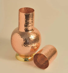 Crockery Wala And Company Surai Glass, Bed Side Pure Copper Bottle/Jar with Glassi 750 ml - Crockery Wala And Company