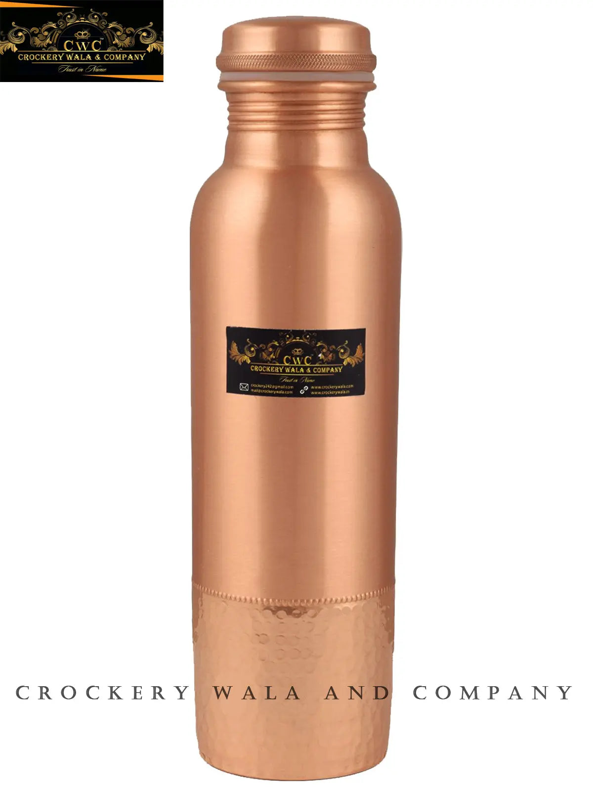 Pure Copper Hammered bottle With Designer Effect - CROCKERY WALA AND COMPANY 